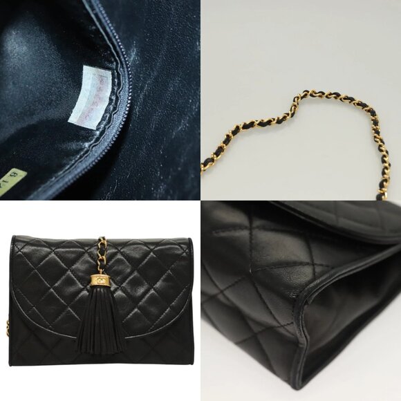 CHANEL Matelasse Chain Shoulder Bag Lamb Skin Black Gold CC Auth BA3125 - Picture 14 of 14